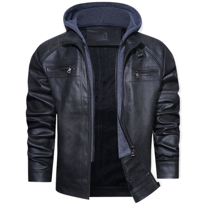Chaquetón de cuero impermeable con capucha para hombre - Vestiria