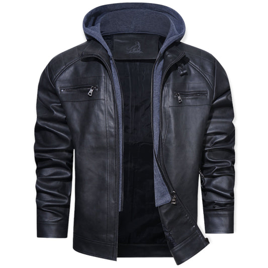 Chaquetón de cuero impermeable con capucha para hombre - Vestiria