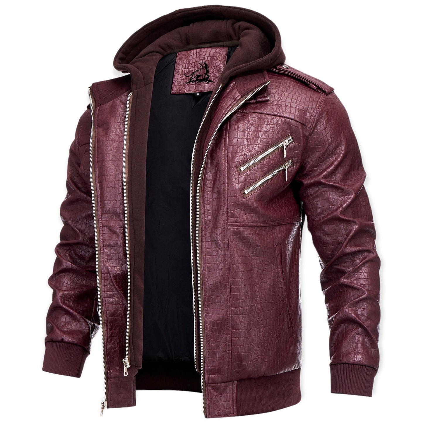 Chaqueta Cuero Hombre con Capucha Abrigo