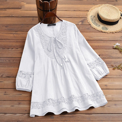 Blusa encaje elegante con lazo delantero
