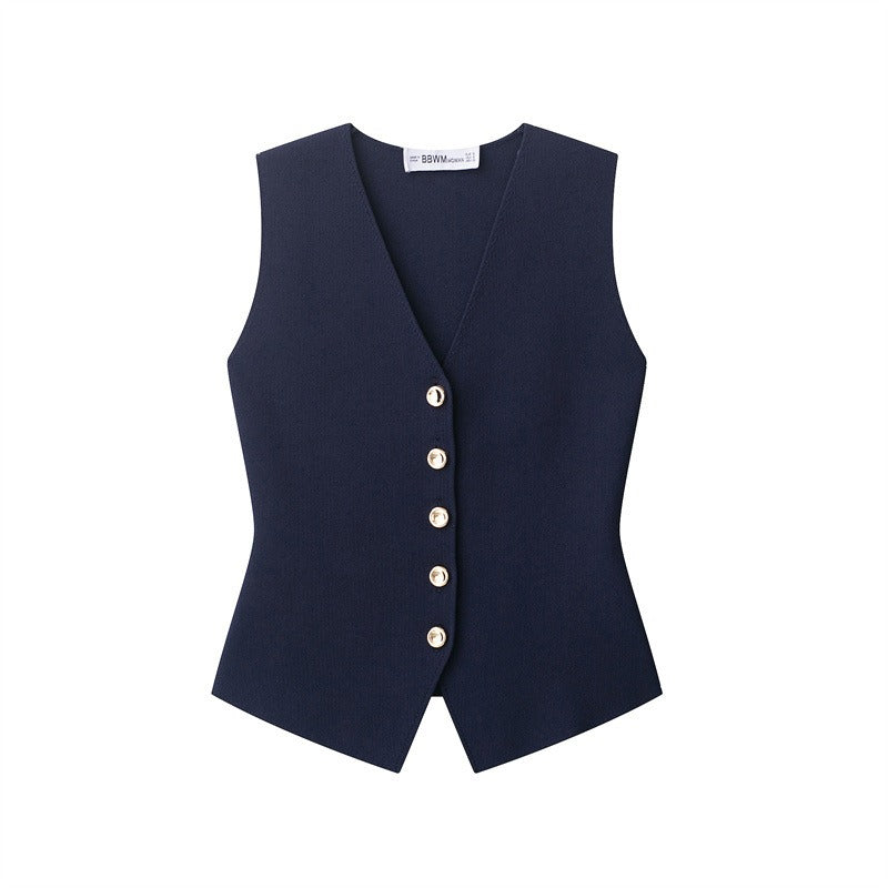 Chaleco Mujer Elegante Sin Mangas Botones Brillantes - Vestiria