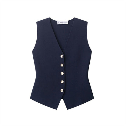 Chaleco Mujer Elegante Sin Mangas Botones Brillantes - Vestiria