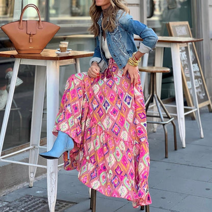 Falda Boho Estampada Mujer Colorida