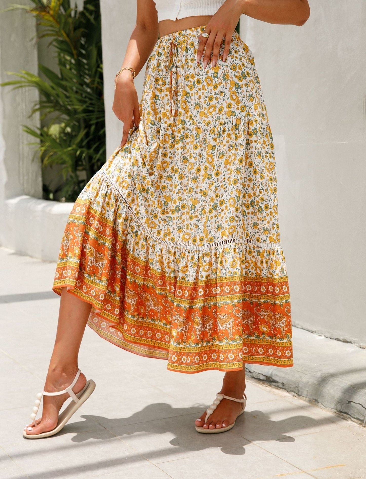 Falda Mujer Estampado Flores Boho Chic