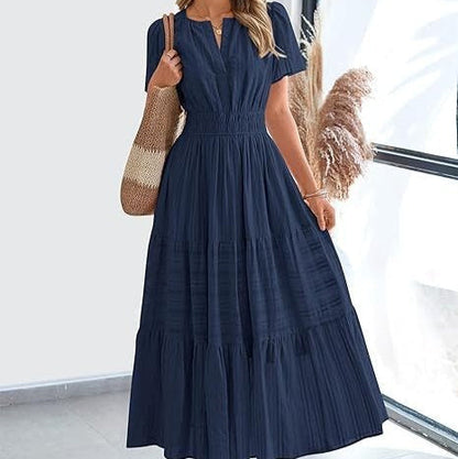 Vestido Mujer Plisado Boho Corto Manga