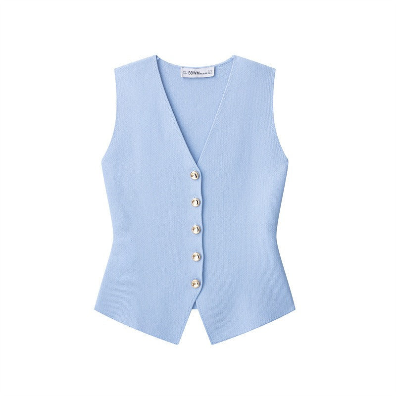 Chaleco Mujer Elegante Sin Mangas Botones Brillantes