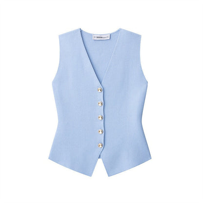 Chaleco Mujer Elegante Sin Mangas Botones Brillantes