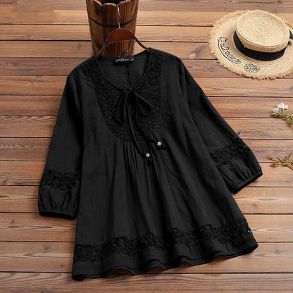 Blusa encaje elegante con lazo delantero