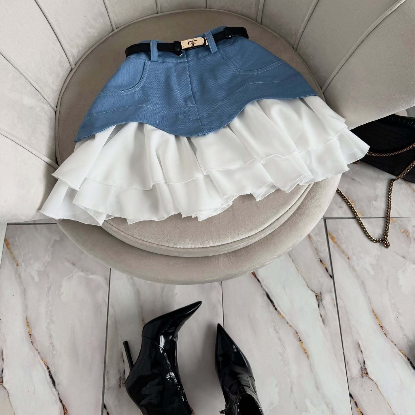 Falda Denim Mujer Plisada Capas Diseño Único