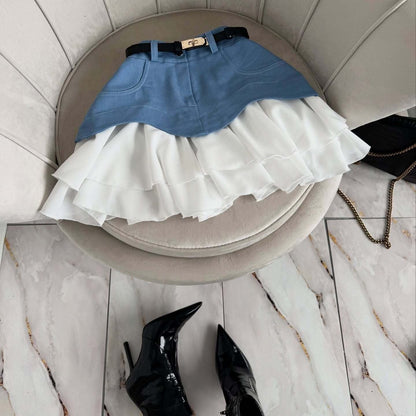 Falda Denim Mujer Plisada Capas Diseño Único