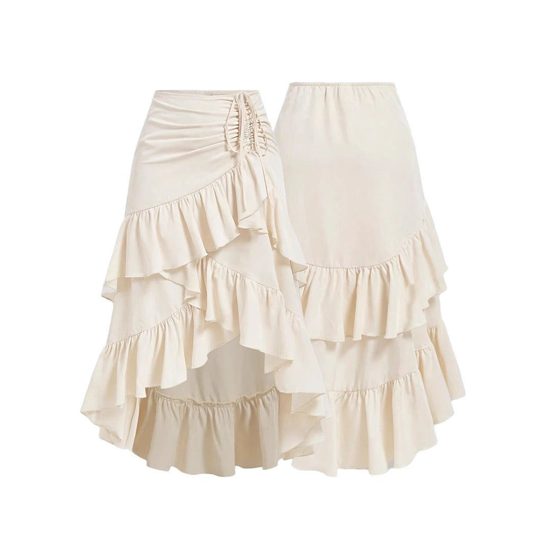 Falda Midi Mujer Estampada con Volantes laterales