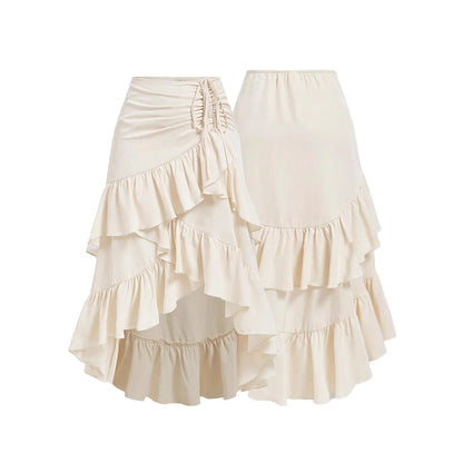Falda Midi Mujer Estampada con Volantes laterales