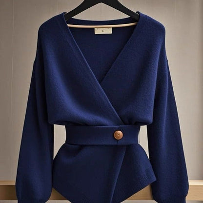 Jersey Mujer Cruzado Cinturón Elegante Estilo Chic