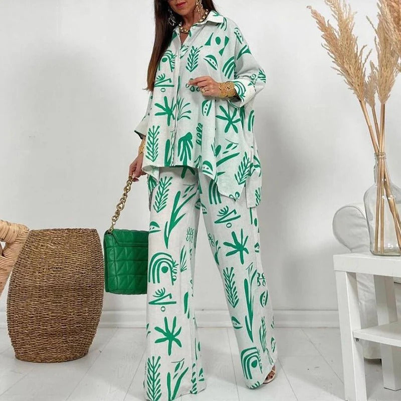 Conjunto Mujer Estampado Cómodo Manga Larga