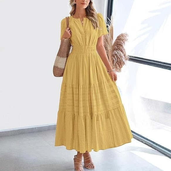 Vestido Mujer Plisado Boho Corto Manga - Vestiria