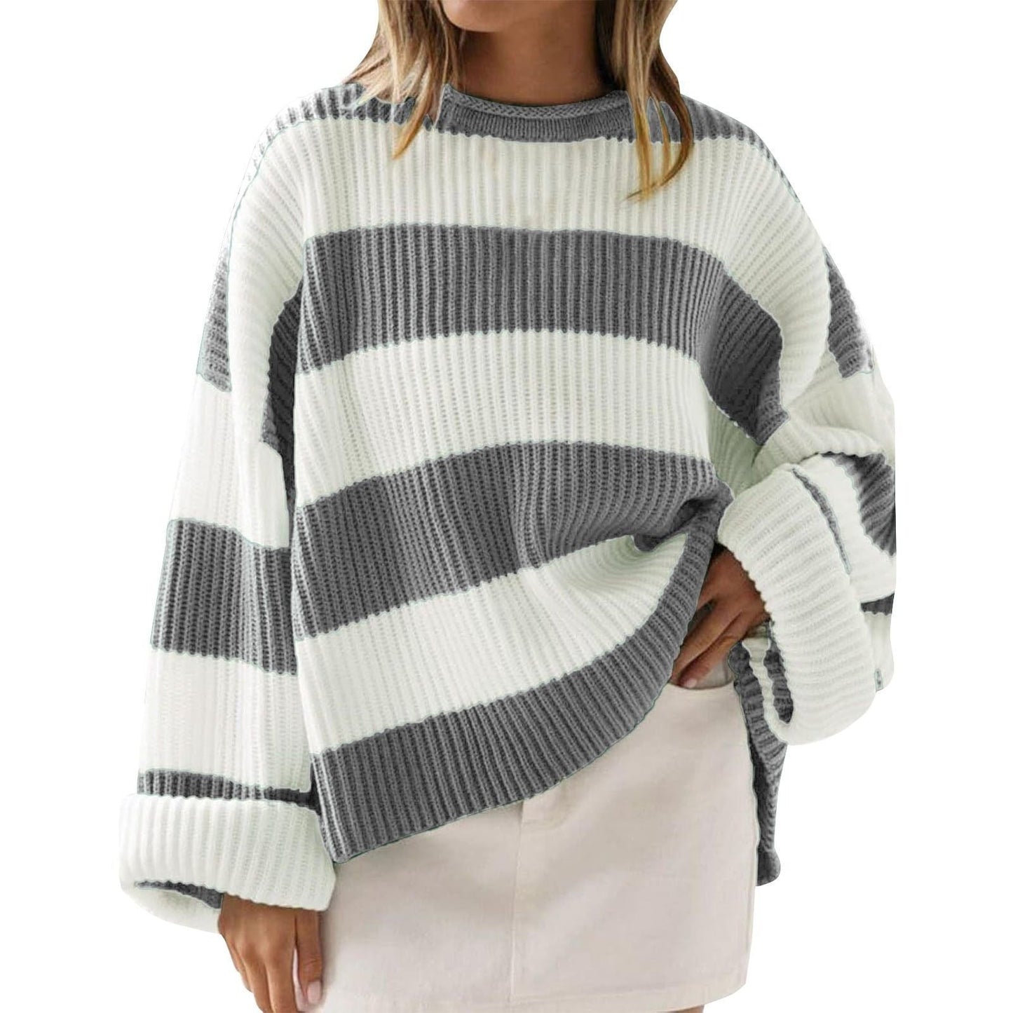 Sudadera Mujer Rayas Gruesas Tejido Acogedor Oversize - Vestiria