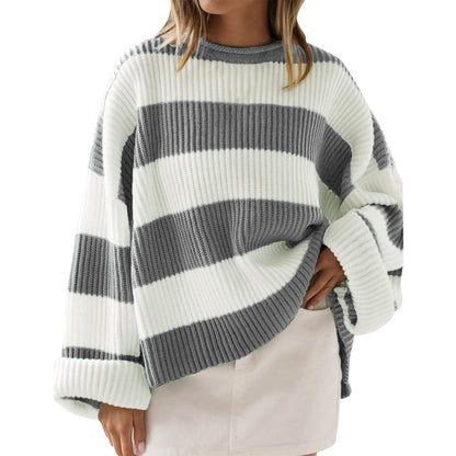 Sudadera Mujer Rayas Gruesas Tejido Acogedor Oversize - Vestiria