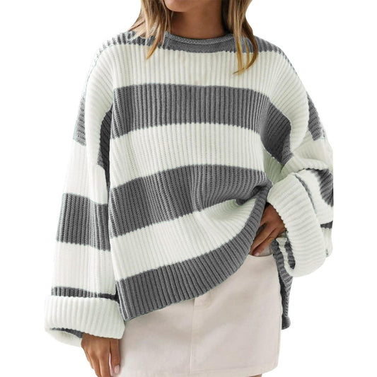 Sudadera Mujer Rayas Gruesas Tejido Acogedor Oversize - Vestiria