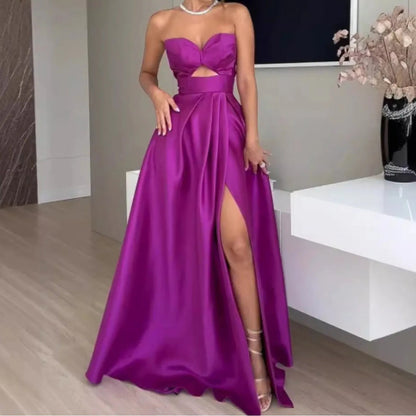 Vestido Mujer Satén Escote Corazón Elegante