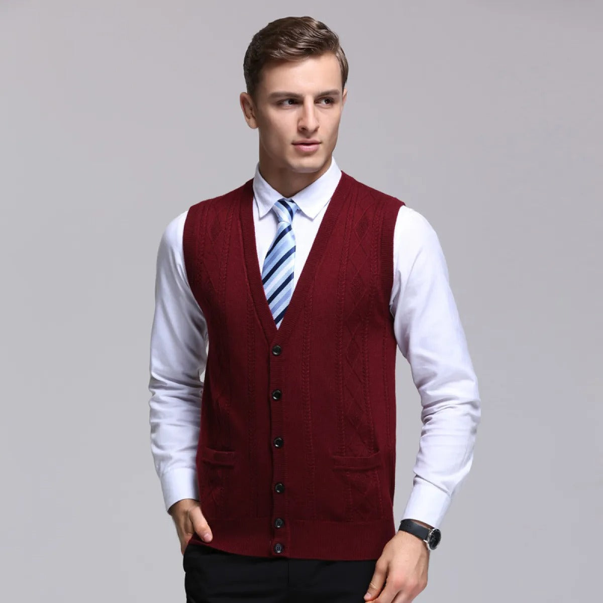 Chaleco Hombre Tejido Elegante Sin Mangas Formal - Vestiria