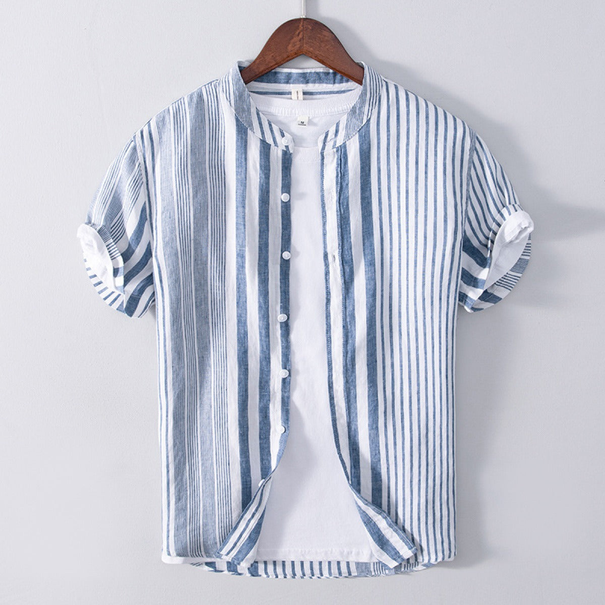Camisa Hombre Lino Estampado Rayas Clásica - Vestiria