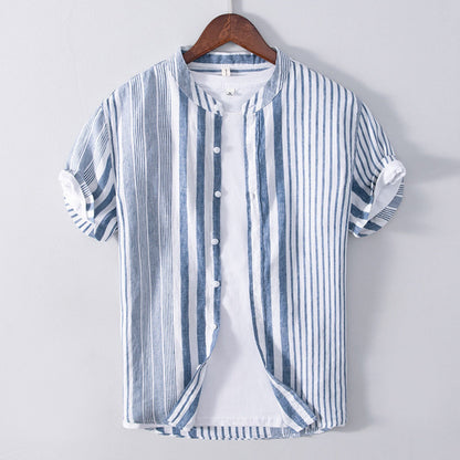 Camisa Hombre Lino Estampado Rayas Clásica - Vestiria