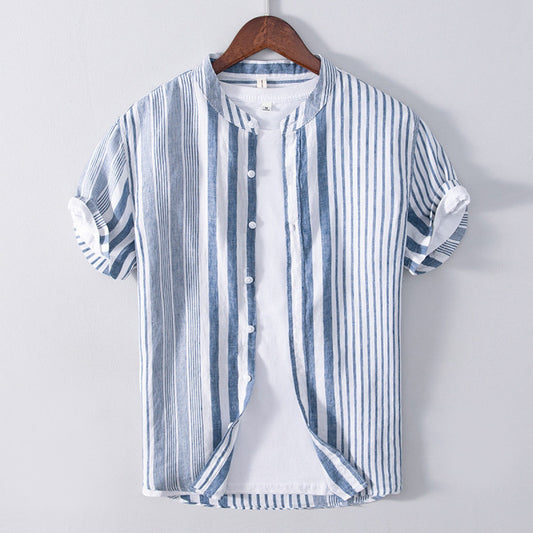 Camisa Hombre Lino Estampado Rayas Clásica - Vestiria