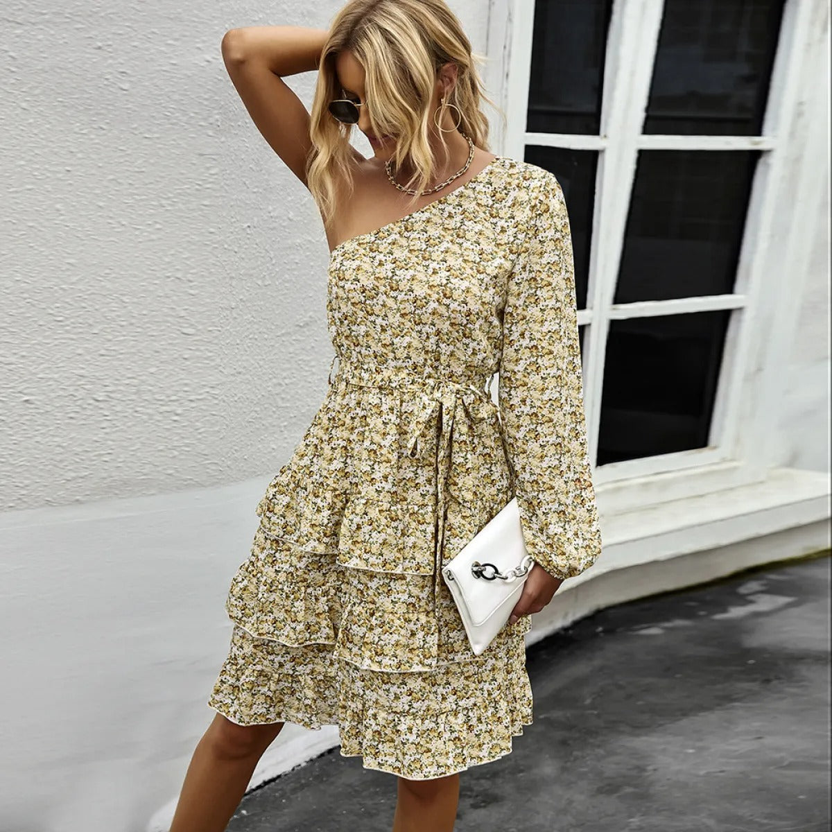 Vestido Florado Mujer Manga Larga Estilo Boho