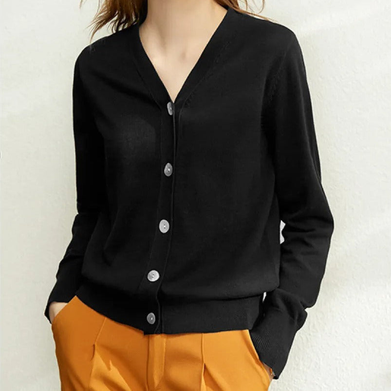 Cárdigan Mujer Punto Fino Elegante Cuello V