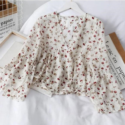 Blusa Mujer Florales Ligera con Volantes