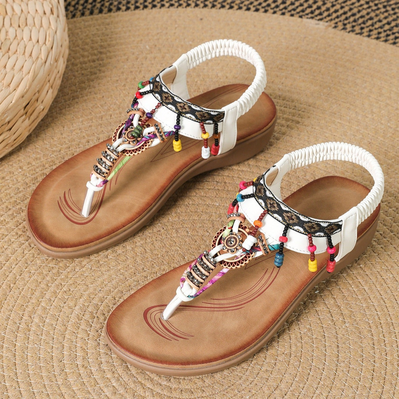 Sandalias Mujer Boho Chic Abalorios Coloridos - Vestiria