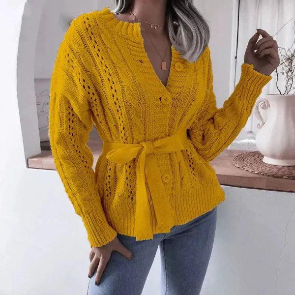 Cárdigan Clásico con Cinturón Trenzado Elegante - Vestiria