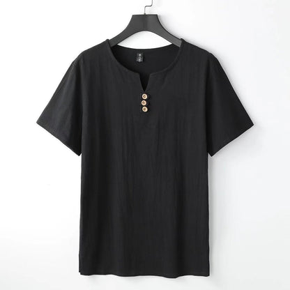 Camiseta Hombre Lino Cuello Redondo Con Botones