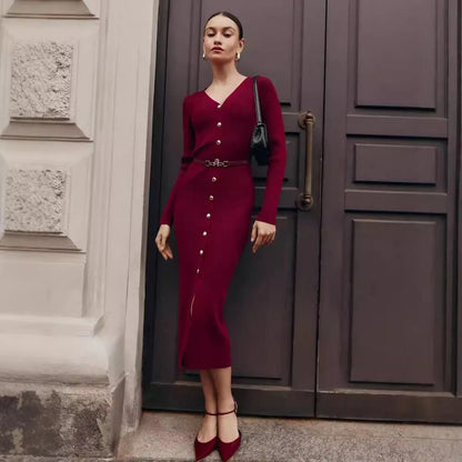 Vestido Midi Elegante con Cinturón Delgado