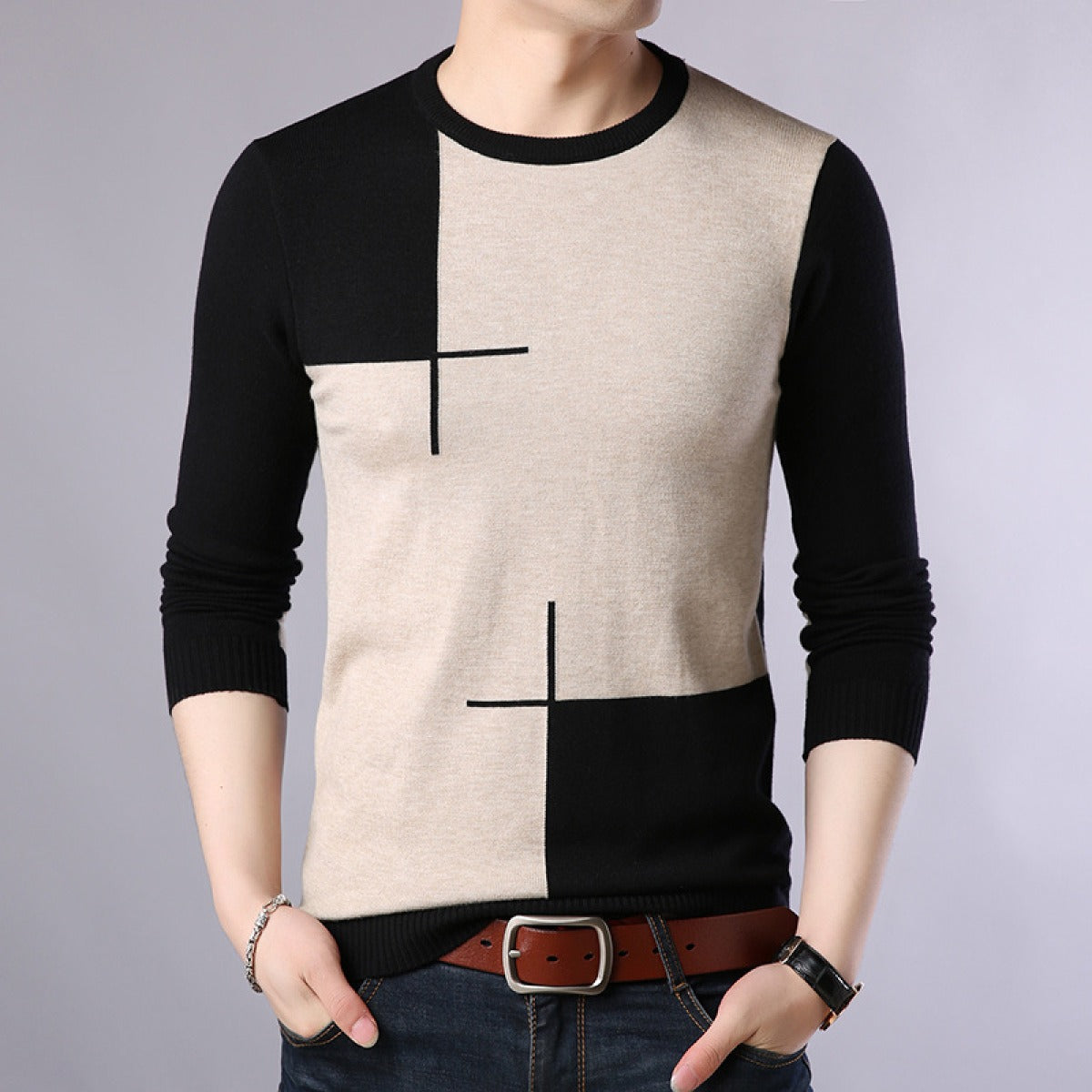Jerséis Hombre Manga Larga Estampado Geométrico