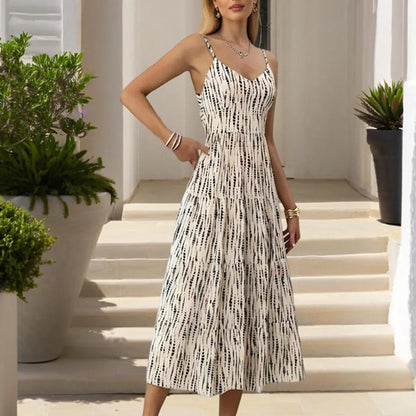 Vestido Midi Estampado con Tirantes Delicados