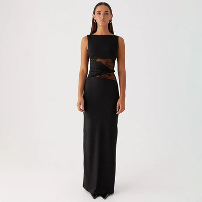 Vestido Elegante Mujer sin Mangas Encaje Seda