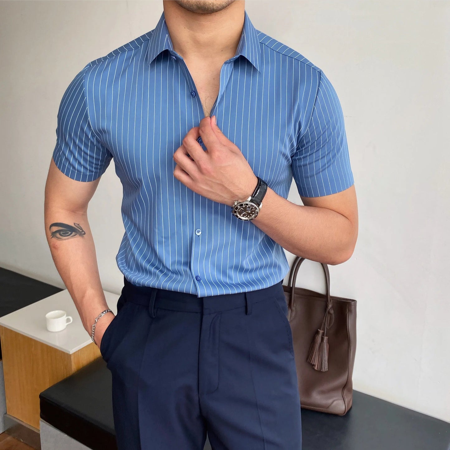 Camisa Hombre Rayas Estrecha Elegante