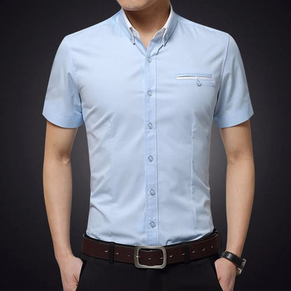 Camisa Hombre Algodón Manga Corta Estrecha
