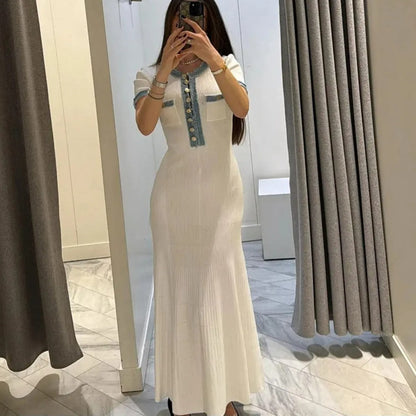 Vestido Mujer Punto Acanalado con Detalles Jeans - Vestiria