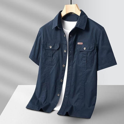 Camisa Hombre Manga Corta Algodón Estilo Militar