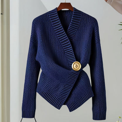 Cárdigan Mujer Punto Elegante Botón Oro Estilo Chic