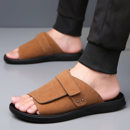 Sandalias Hombre Piel Serraje Clásicas Abiertas