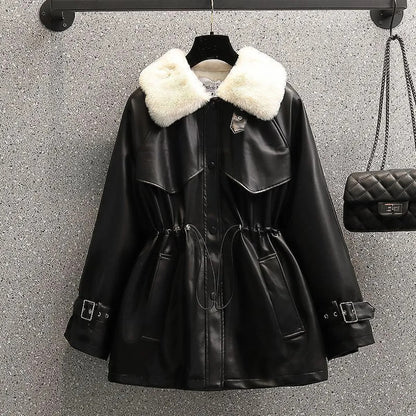 Chaquetón Mujer Cuero Ajustado Cuello Extraíble