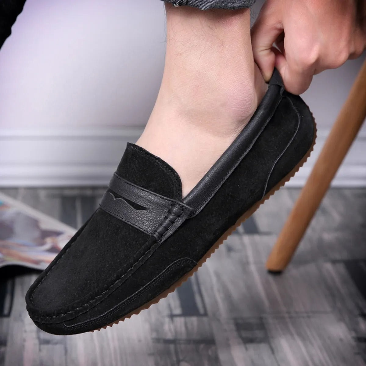 Zapatos mocasines de ante clásicos hombre