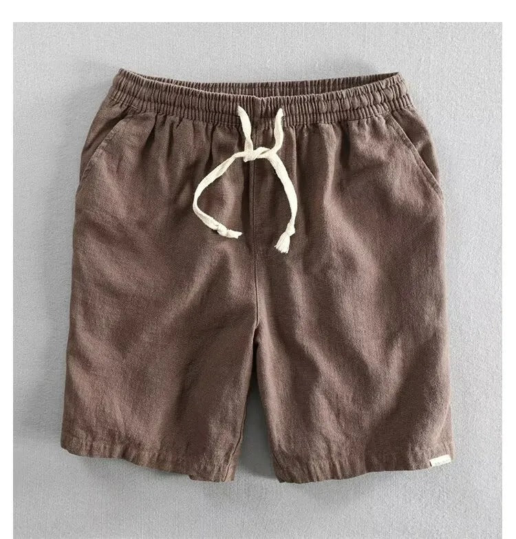Pantalones cortos lino hombre cómodos con cinturón