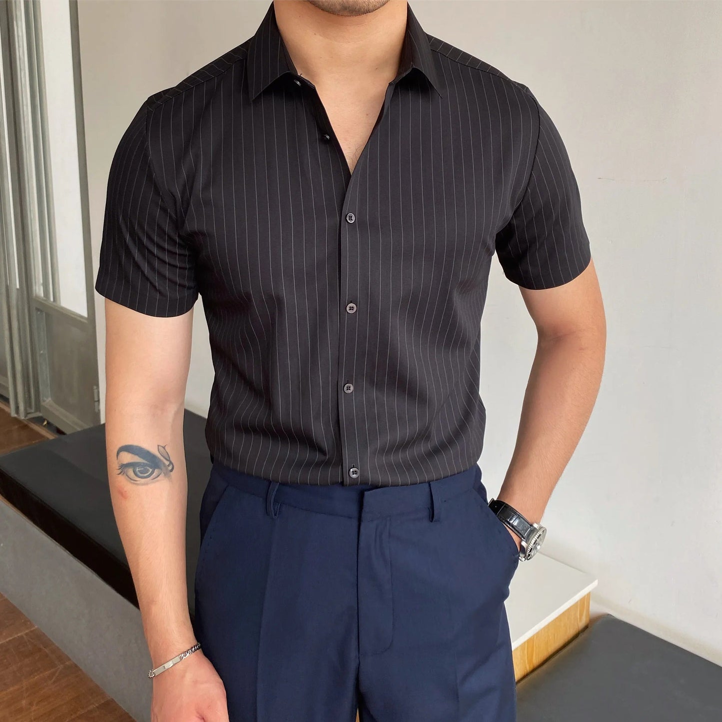 Camisa Hombre Rayas Estrecha Elegante