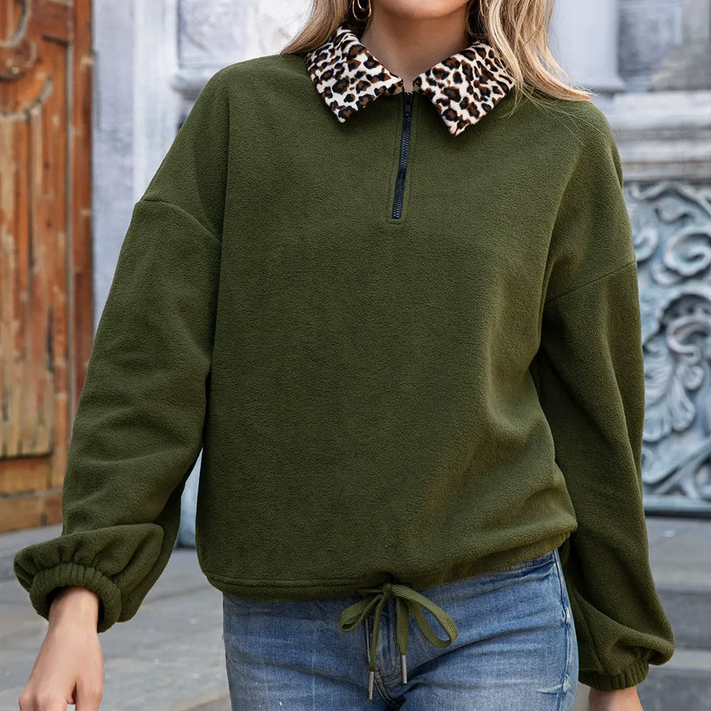 Jersey Felpa Cuello Piel Leopardo Glamouroso