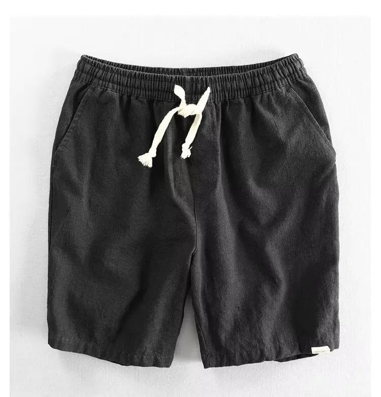Pantalones cortos lino hombre cómodos con cinturón