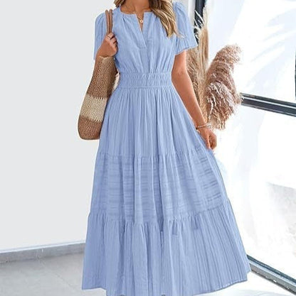 Vestido Mujer Plisado Boho Corto Manga